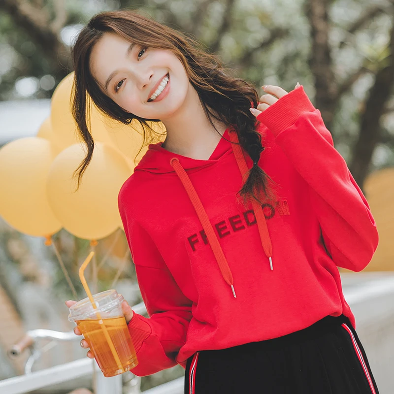 

INMAN 2019 Spring Autumn Korean Style BF Letter Pattern Loose Women Hoodies Sweatshirt