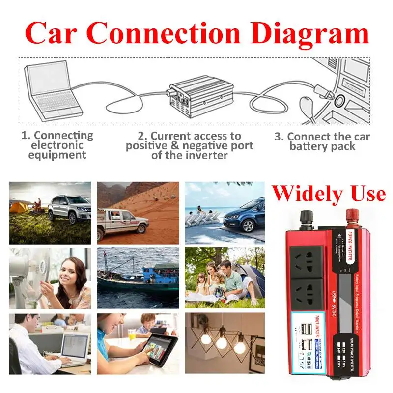 4000 Вт 4 USB ЖК-дисплей Дисплей DC 12 V/24 V к переменному току 110V Портативный автомобиля Мощность инвертор Зарядное устройство конвертер адаптер Модифицированная синусоида