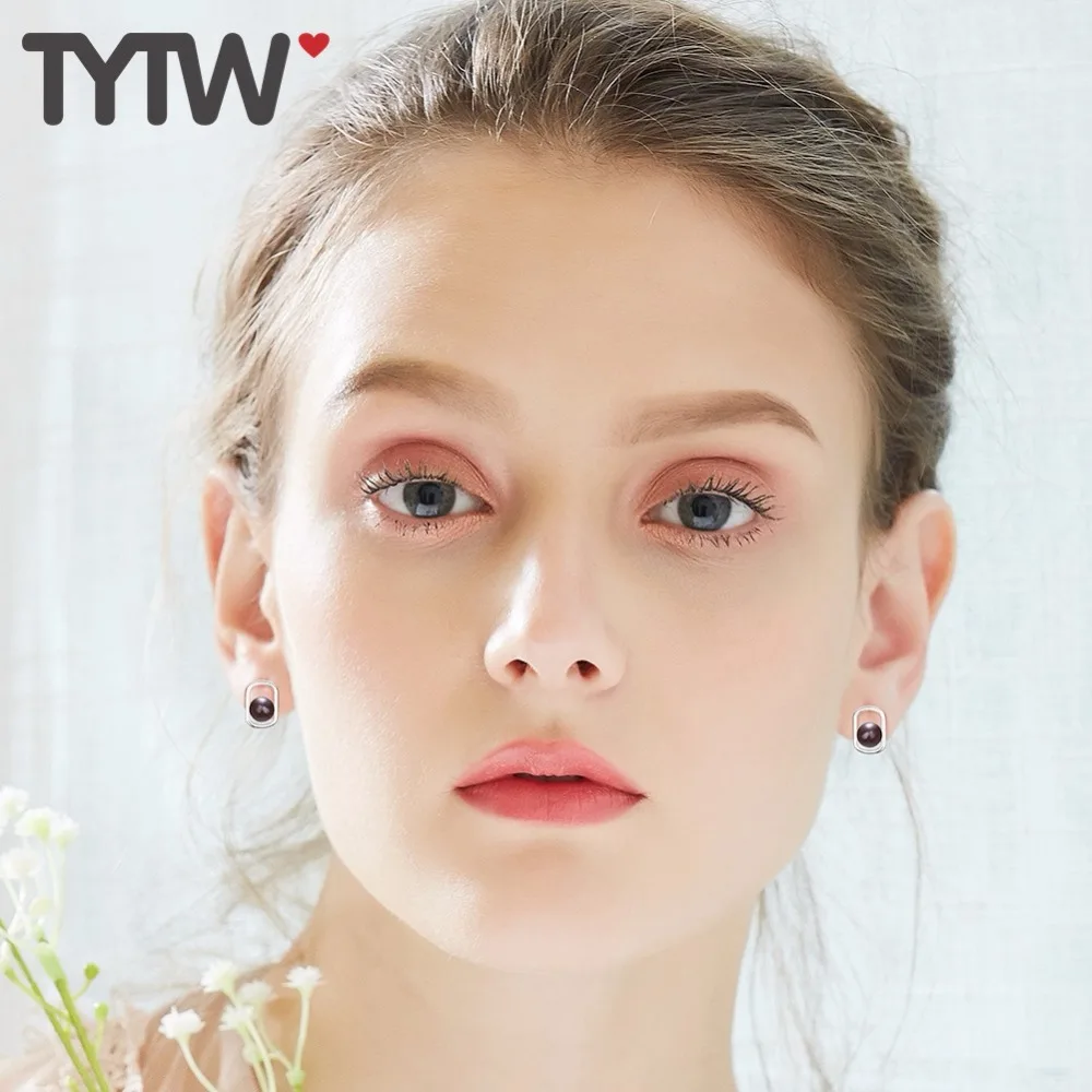 TYTW S925 круглый жемчуг в оправке мода подарок Сексуальная серьга Для женщин ювелирные изделия с цветочным рисунком от бренда Earbob в пресной воды Серебрянные серьги с жемчугом