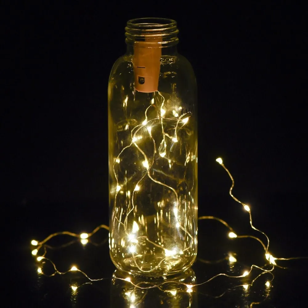 

1M 2M Silver Wire Fairy Garland Bottle Stopper For Glass Craft LED string lights Wedding Christmas New Year Holiday Decoration