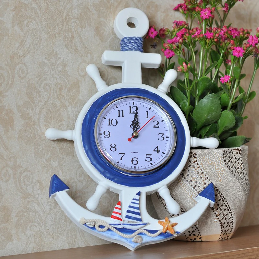33cm Anchor Clock Beach Theme Nautical Ship Wheel Anchor Decor Wall Hanging