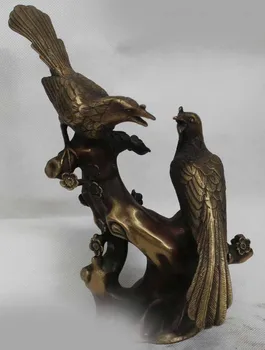 

9" Chinese Fengshui Copper Two Bird Play plum blossom Xi Shan Mei Shao Statue