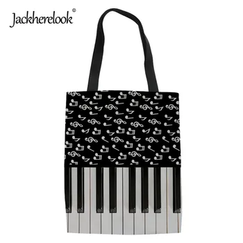 

Jackherelook Ladies Shopper Bags Fashion Piano with Music Note Print Travel Large Capacity Women Storage Shopping Bags Feminina
