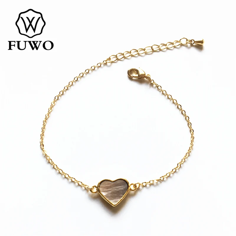 Black shell FUWO модный Seashell браслет с 24 K золотым наполнением латунная цепь элегантный браслет с сердечком ювелирные изделия оптом BR518 - Окраска металла: Black shell