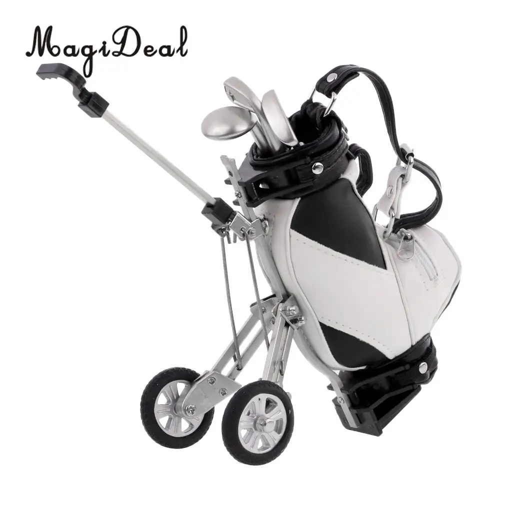 MagiDeal Mini Desktop Golf Cart Bag Holder and Golf Club Pen Home Office Novelty Gift - Send in Random Color