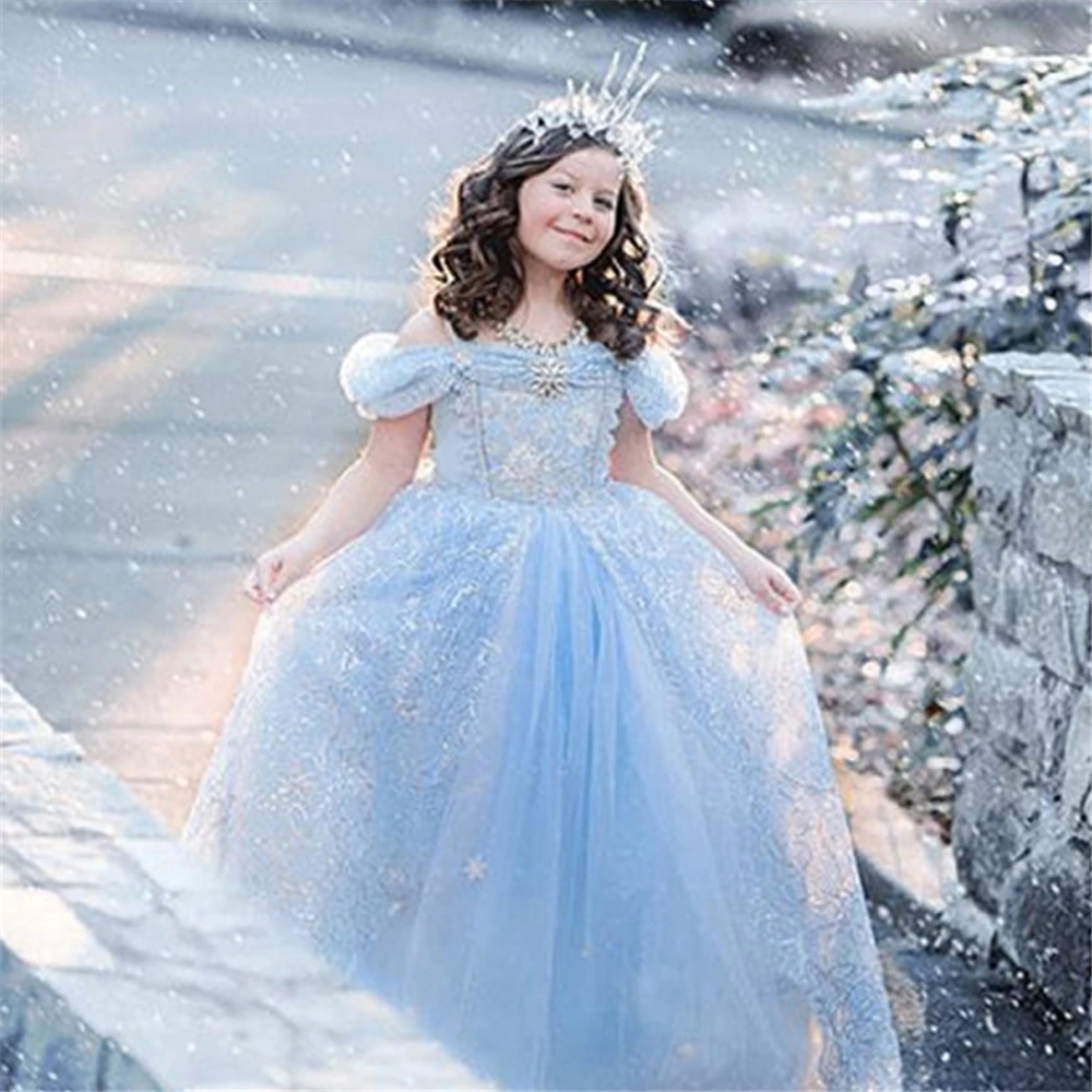 

Winter Girls Snow Queen Princess Dresses Kids Elsa Anna Dress for Children Flower Party Birthday Wedding Bridesmaids Long Dress