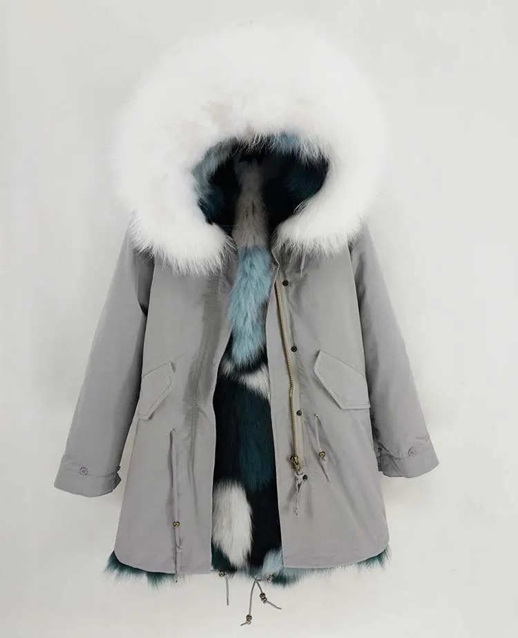 Parka Natural Real Fox Fur Liner Raccoon Fur Collar Hoode Parkas Winter Jacket Women Coat Detachable Outerwear Brand New