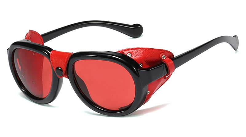 black with red Мужские солнцезащитные очки Peekaboo, круглые, ретро, желтые, красные, с заклепками, в стиле панк, солнцезащитные очки для женщин, винтажные очки - Цвет линз: black with red