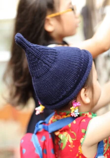 BomHCS милая детская зимняя шапка ручная работа вязаная широкая вязаная шапка с отворотом детская шапка для волос - Цвет: navy blue