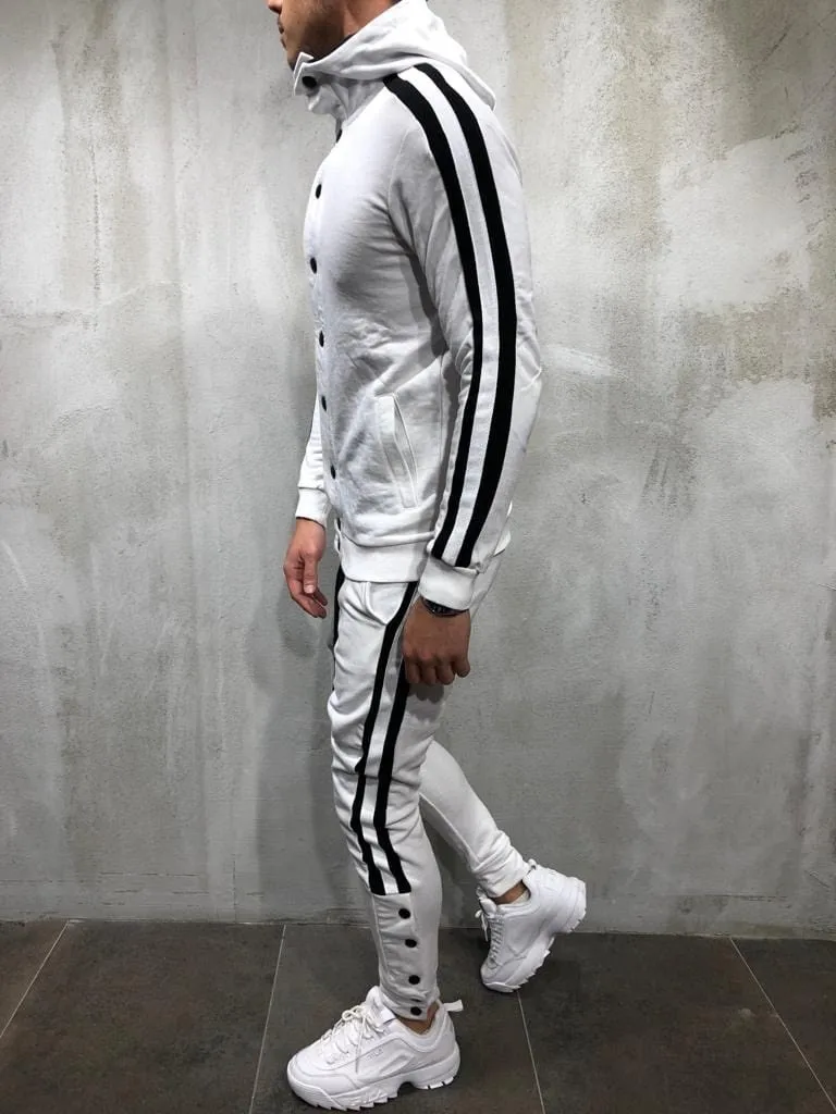 Новинка 2019, мужской спортивный костюм, тонкая полосатая осенне-зимняя спортивная одежда с длинными рукавами и пуговицами для бега