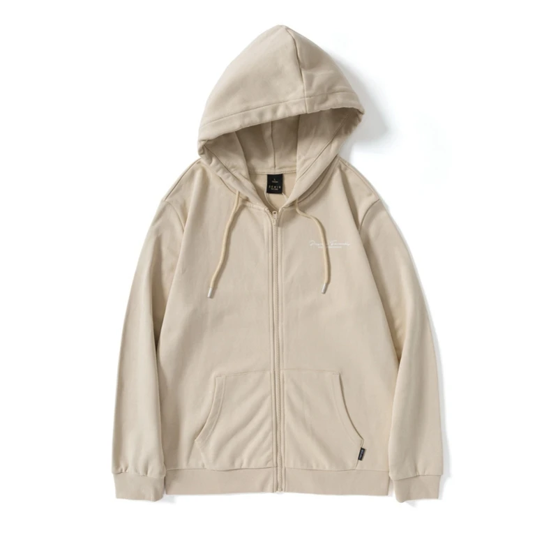 Мужская куртка SEMIR из хлопка с капюшоном, Мужская толстовка на молнии с вышивкой и карманом, Мужская модная спортивная куртка с капюшоном на подкладке со шнурком - Цвет: khaki