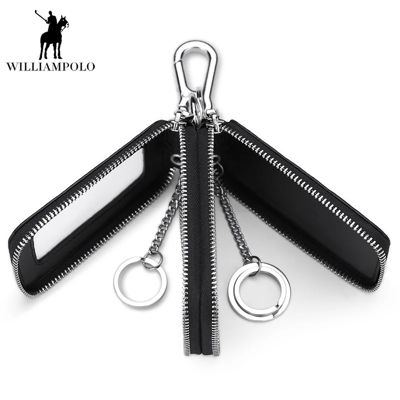 Натуральная кожа для мужчин и женщин ключи Кошельки Цепи Чехлы кейс на молнии сумка Модные Винтажные ключницы держатели 2 брелока