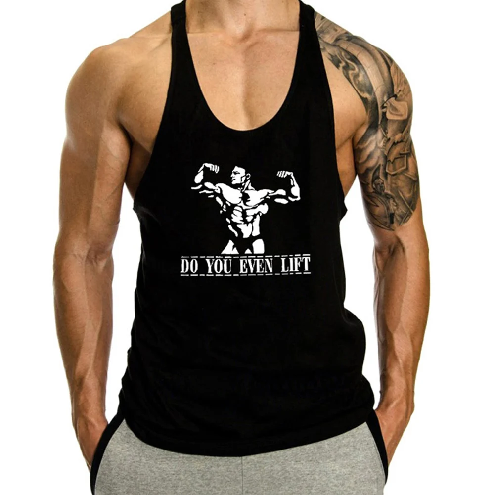 Men Plunging Round Neck Print Sports Tank Top