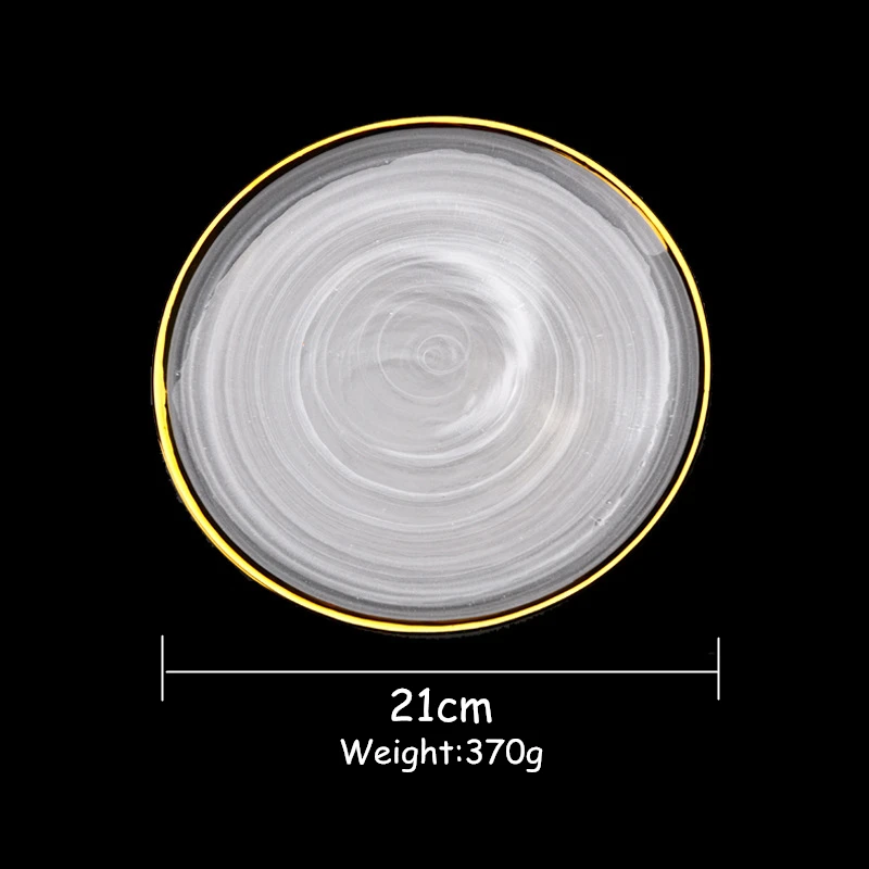 Набор стеклянных столовых приборов, плоская тарелка с золотым краем, тарелка для салата, набор посуды, тарелка с боковым поддоном, стеклянный набор посуды, миска для супа, 1 шт - Цвет: 8 Inch Plate