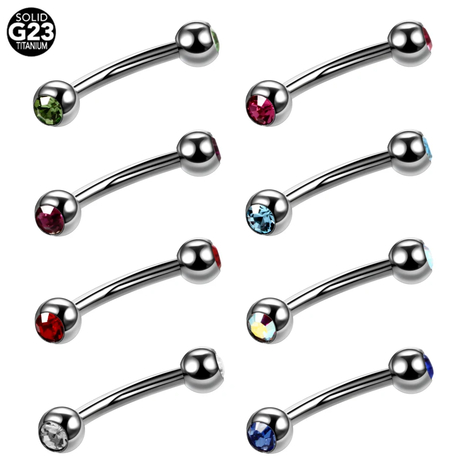 

1PC G23 Titanium Colorful Eyebrow Piercings Banana Rings Double Gems Curved Barbell Eyebrow Piercings Rings Body Jewelry 16g