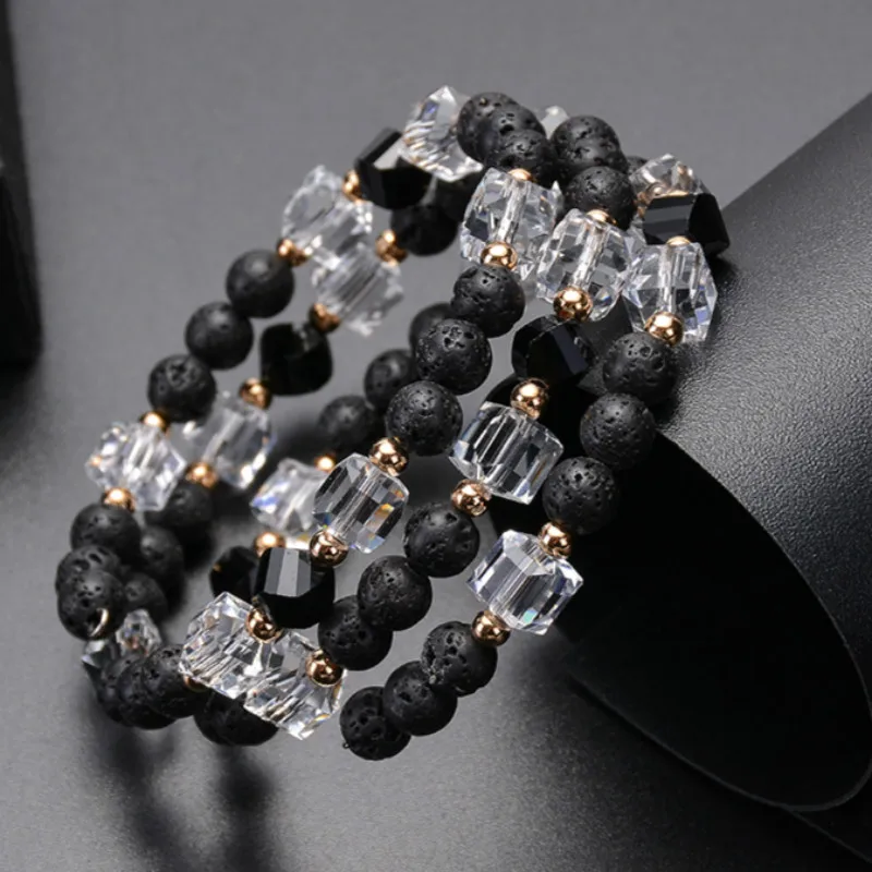 Olowu шикарный обмотка натуральный камень браслет для женщин ручной работы Многослойные браслеты с лавовыми бусинами прозрачный кристалл Breacelet Femme Boho