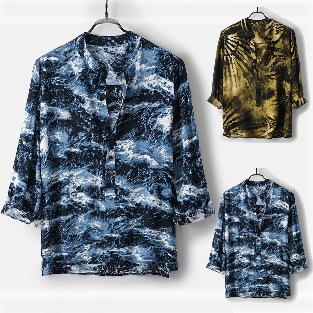 

2019 Men's Market Cotton Tie Dyed Long Sleeve Print Casual Fashion Confortable Shirt 7.16