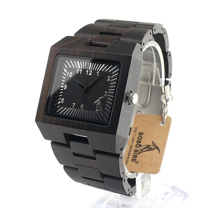BOBO BIRD L23 Ebony font b Wooden b font Rectangle Quartz Wrist font b Watch b
