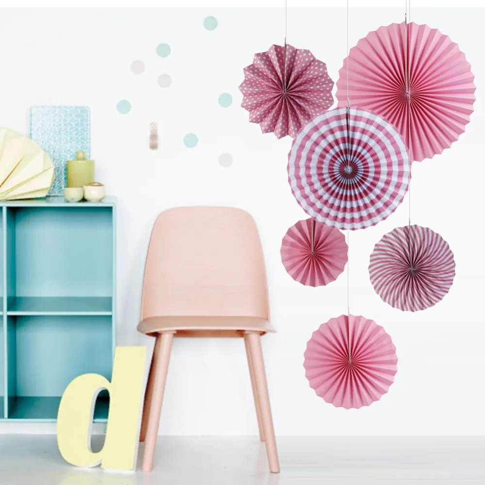

6pcs/set Pink Paper Rosette Pinwheels Fans Garland Paper Crafts for Wedding Birthday Baby Shower Home Decor