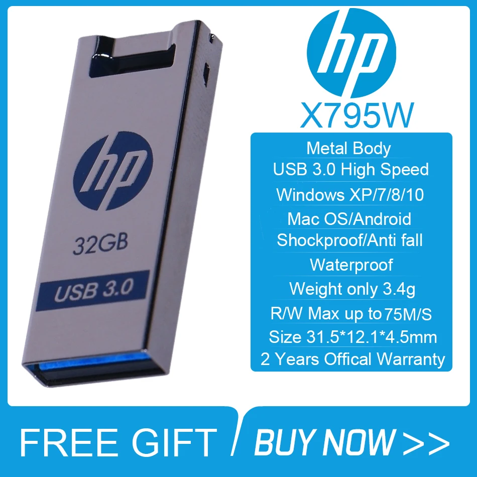 Металлическая usb-флешка hp 16 ГБ, 32 ГБ, 64 ГБ, 128 ГБ, флеш-накопитель, USB3.0, карта памяти, высокоскоростной usb-накопитель, монолитный для ноутбука, телевизора, автомобиля