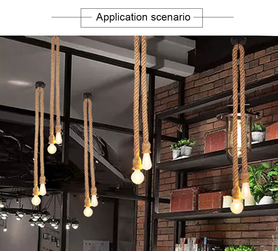 EeeToo Modern Industrial Pendant Light for Bedroom Vintage Lamp Rope E27 Hanging Light Fixture Chandelier Loft Edison Bulb Style (6)