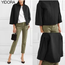 Новейшая Высококачественная Черная шерстяная короткая куртка с лацканами, без оверлока, осень/зима, женская модная куртка, Топ