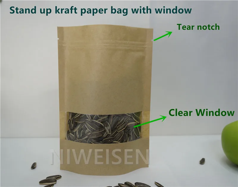

18*26cm stand up Kraft paper compound bag with window ziplock bag valve bag tea bag