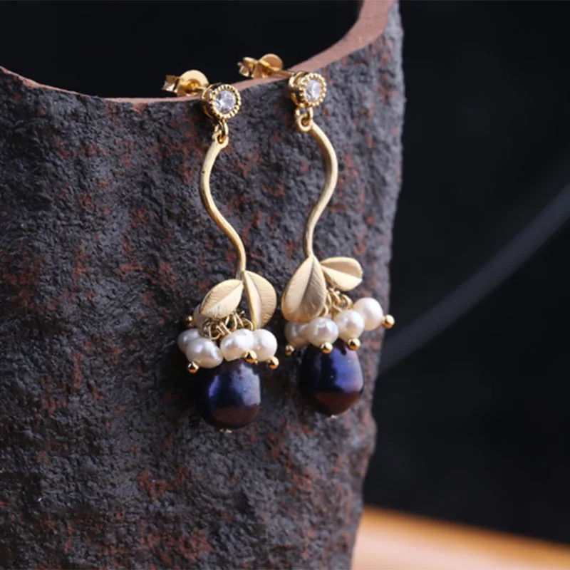 

Lanseis Charm Elegant Leaf Tiny Pearl Earrings,1Pcs Unique Natural Stone,Spring Style, Design Handmade Jewelry For Women