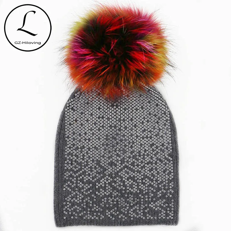 

GZHILOVINGL 2017, женские зимние шерстяные толстые длинные однотонные Повседневные вязаные шапочки, шапочки, шапка для девочек, шапки с помпоном из натурального меха разных цветов