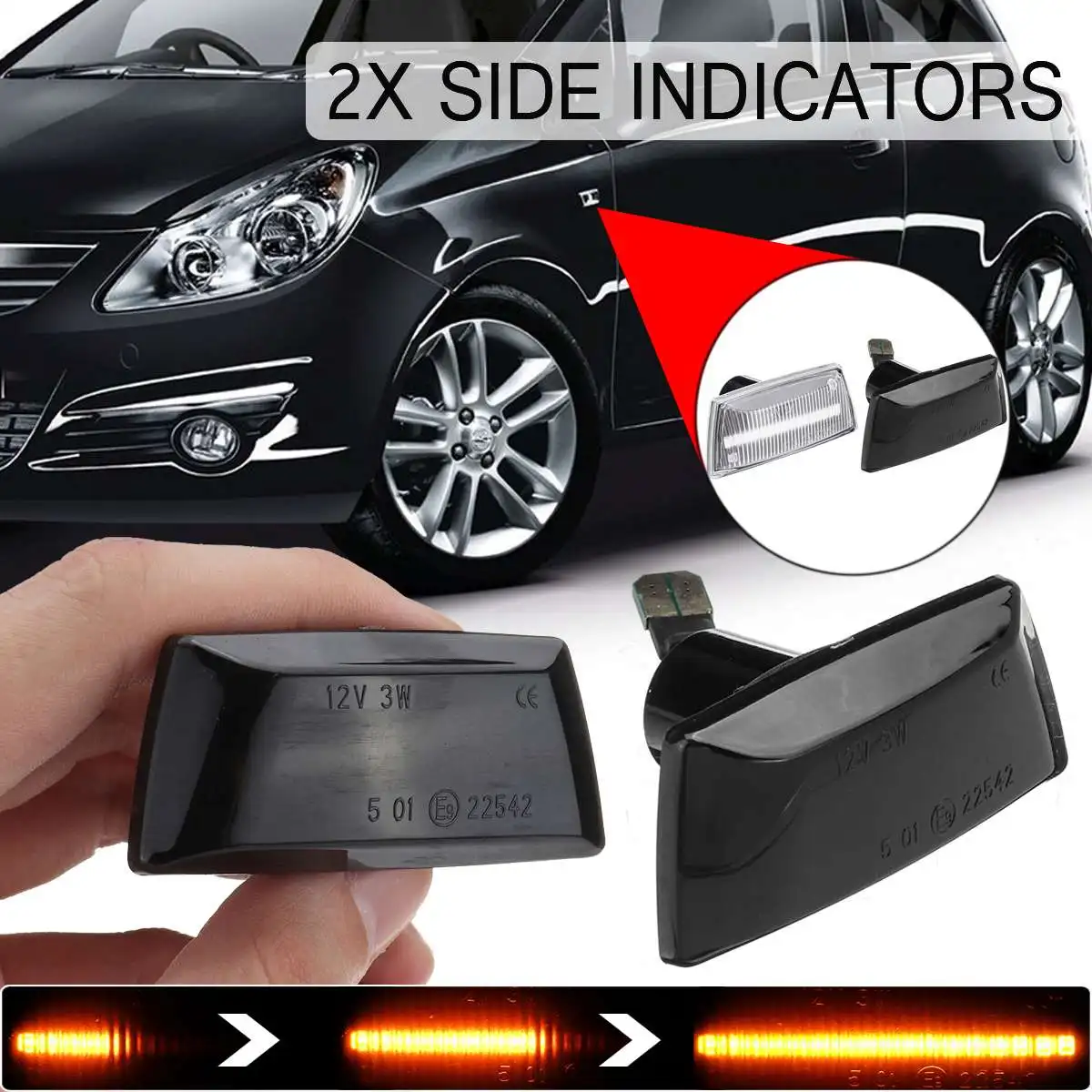 

2PCS Dynamic LED Side Marker Lights Flowing Turn Signal Light Side Repeater Lamp 12V Panel Lamp for Vauxhall for Chevrolet