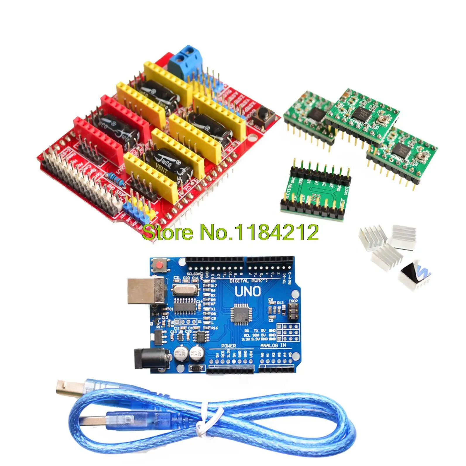 

cnc shield v3 engraving machine 3D Printer+ 4pcs A4988 driver expansion board forArduino + UNO R3 with USB cable