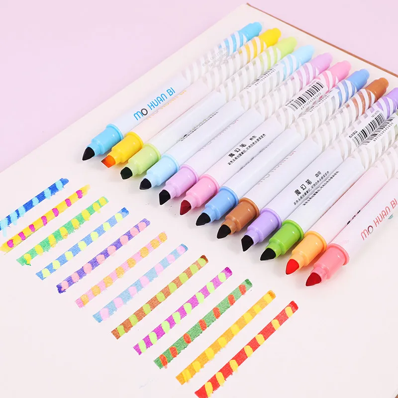 

12 Colors Double Headed Fluorescent Highlighter Pen Color Marker Pen Pastel Liquid Mild Liner School Stationary Supplies 04430