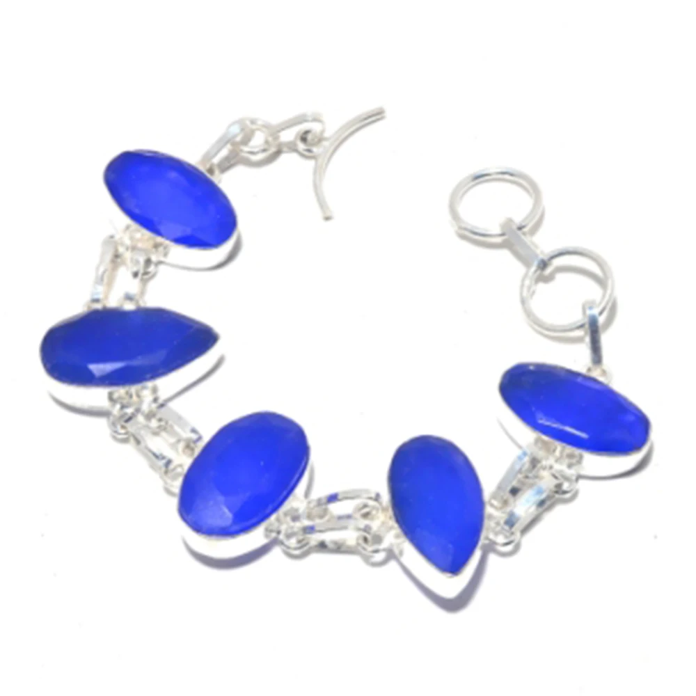 

Sapphires Bracelet Silver Overlay over Copper, 19.5cm , B3820