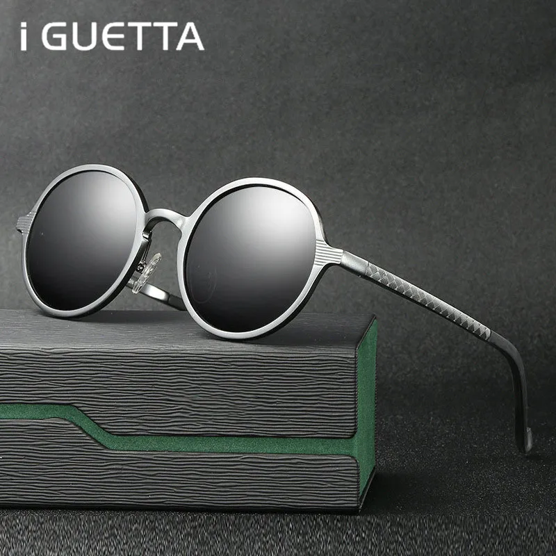 

iGUETTA Retro Round Polarized Sunglasses Men Driver Mirror High Quality Aluminium Magnesium Metal Fashion Sun Glasses IYJC408