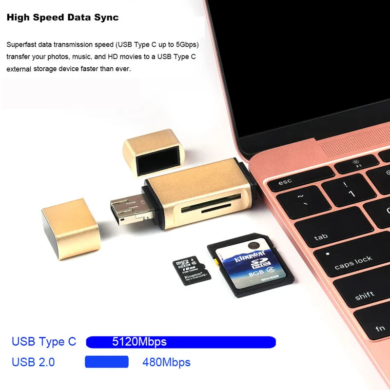 3 In 1 MicroSD SD TF USB2.0 MicroUSB Type-C OTG Universal Memory Card Reader Design for Ipad IPhone Android Phone PC Macbook