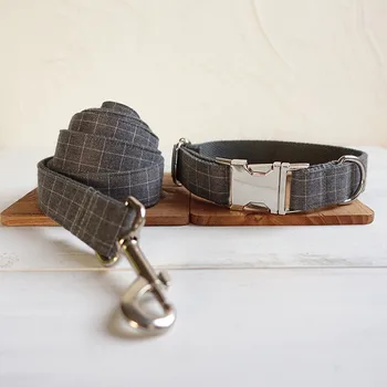 

GLORIOUS KEK Suit Lattice Dog Collars for Medium Large Dogs Designer Inspired Pet Collar with Lead Set Adjustable Plaid Collars