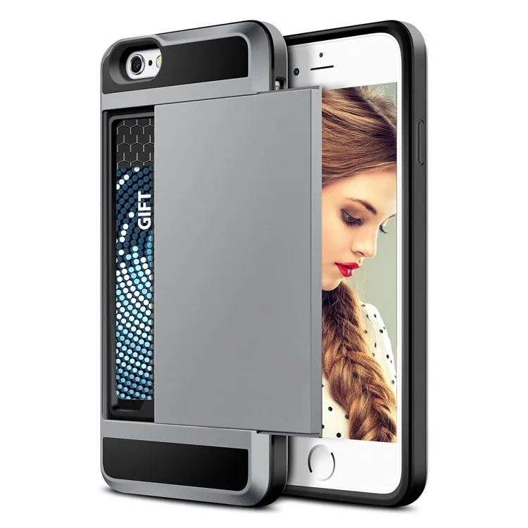 New Hybrid Tough Capa Case For iphone 5 5S SE 6 6S 7 8 Plus Slider Card Holder Wallet Armor Phone Back Cover for iphone X XS Max phone cases for iphone 8