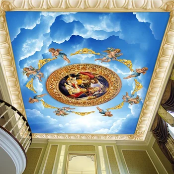 

3D Wallpaper European Style Blue Sky Angel Figure Photo Ceiling Mural Living Room Hotel Zenith Painting Luxury Art Wall Paper 3D