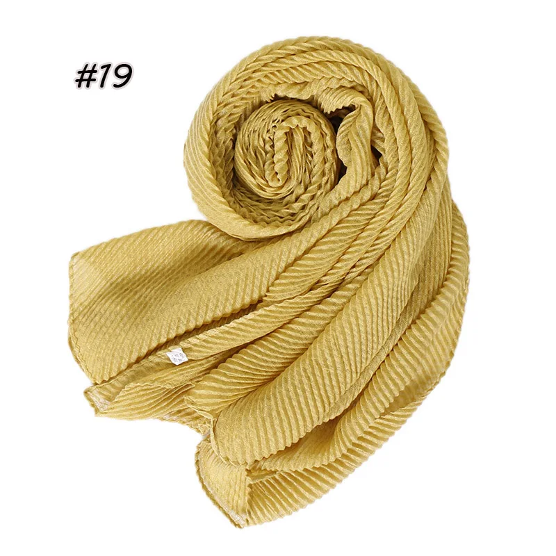 Однотонный хлопковый хиджаб-шарф из морщин, рябь, мусульманская длинная шаль, однотонная Макси модная плиссированная накидка, глушитель, 10 шт./партия, 24 цвета
