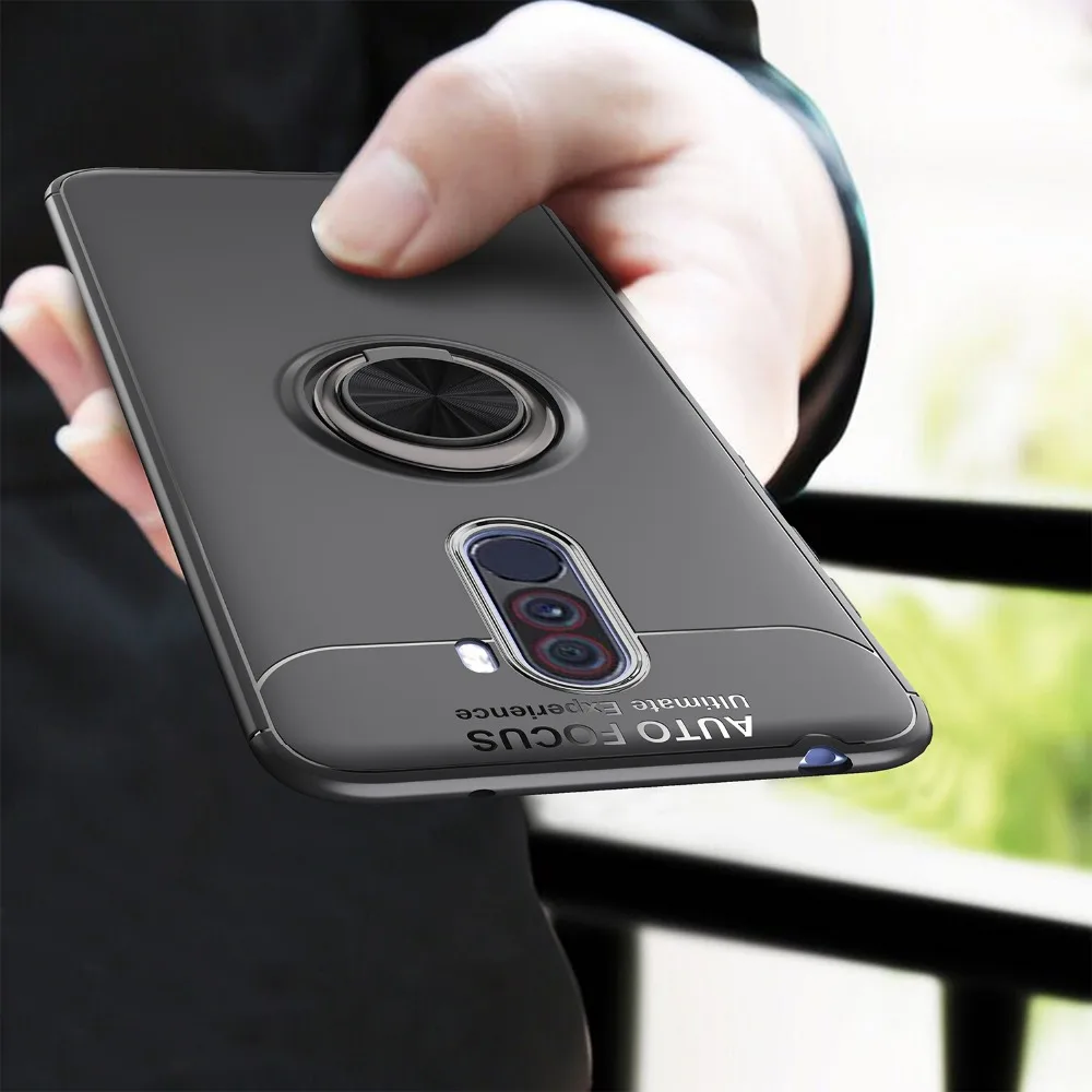 

For Xiaomi Pocophone F1 Case Rotating Finger Ring Holder Stand Soft TPU Silicone Matte Back Cover For Pocophone F1 F 1 cases