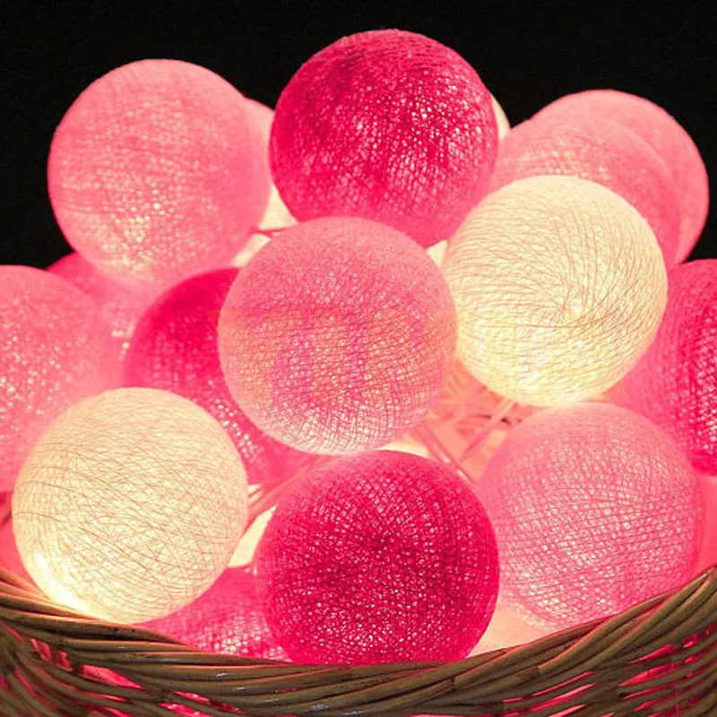 White/Pink/Sweet Pink Cotton Ball LED String Fairy Lights Christmas Holiday Wedding Garlands