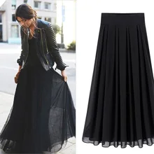 Женская богемная шифоновая длинная юбка, женская пляжная юбка, плиссированная повседневная юбка, сарафан размера плюс, 2 слоя, богемные макси юбки