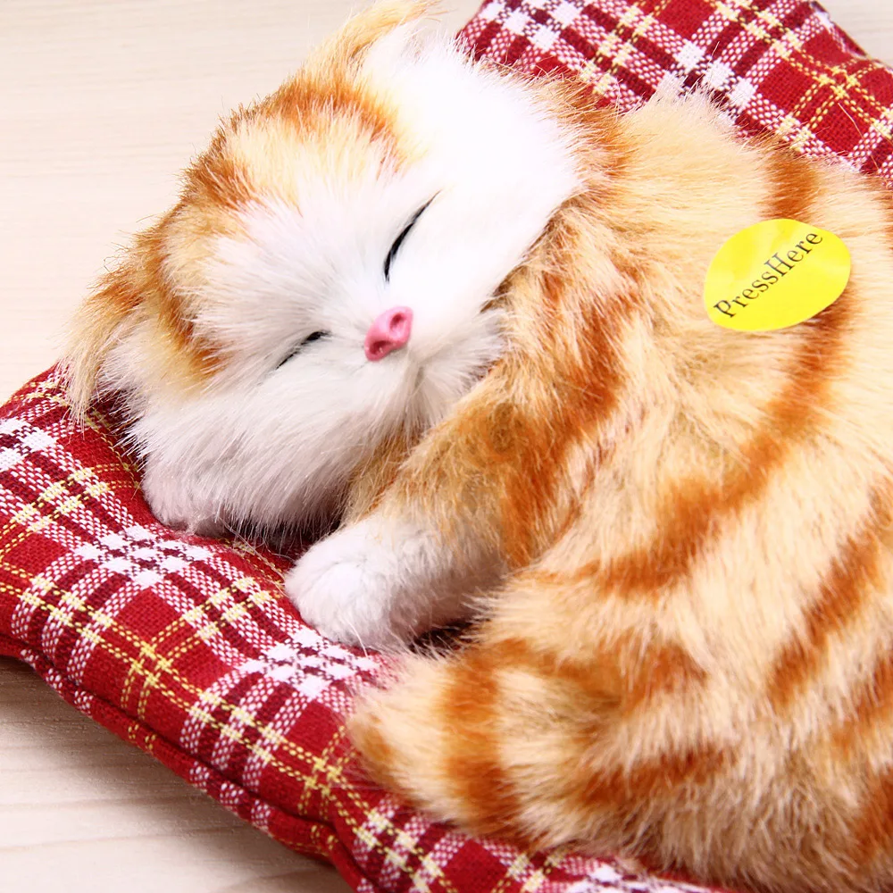 Hot Sale Simulation Animal Sleeping Cat Craft Toy With Sound YELLOW