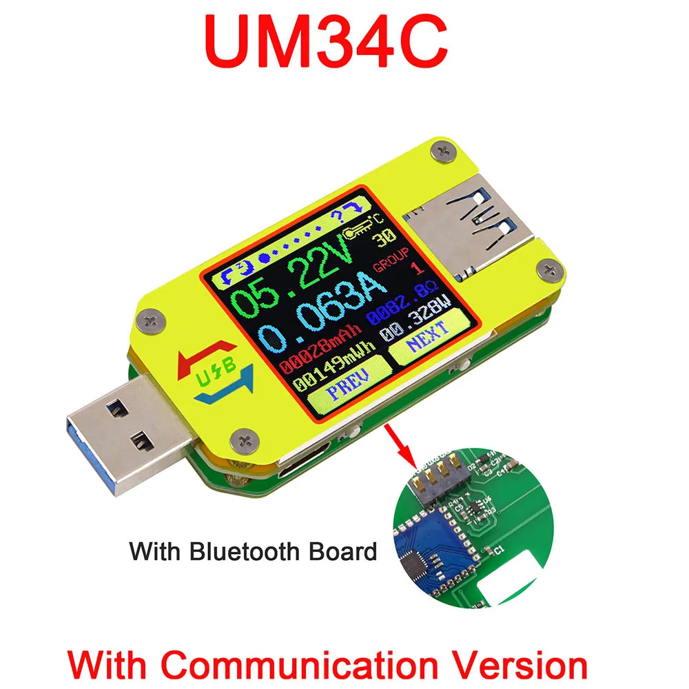 UM34 UM34C Для APP USB 3,0 Тип-C DC Вольтметр Амперметр Напряжение измеритель тока, для батареи зарядки измерения Кабельный тестер сопротивления - Цвет: UM34C