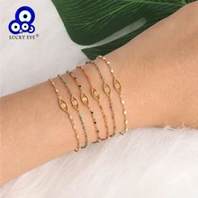 Lucke Eye Браслет Femme сглаза браслет с подвесками Регулируемый золотой цвет цепочка из нержавеющей стали ювелирные изделия подарок для женщин девочек LE167