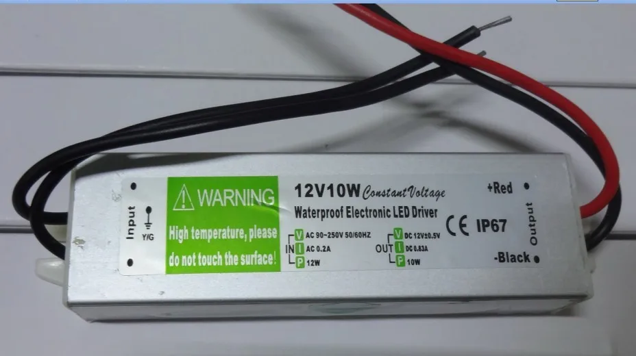 Водонепроницаемый источник питания светодиода; AC90-250V вход, красный/зеленый/синий 12 V/10 Вт выход; IP68; CE и сертификат безопасности материала по ограничению на использование опасных материалов в производстве;