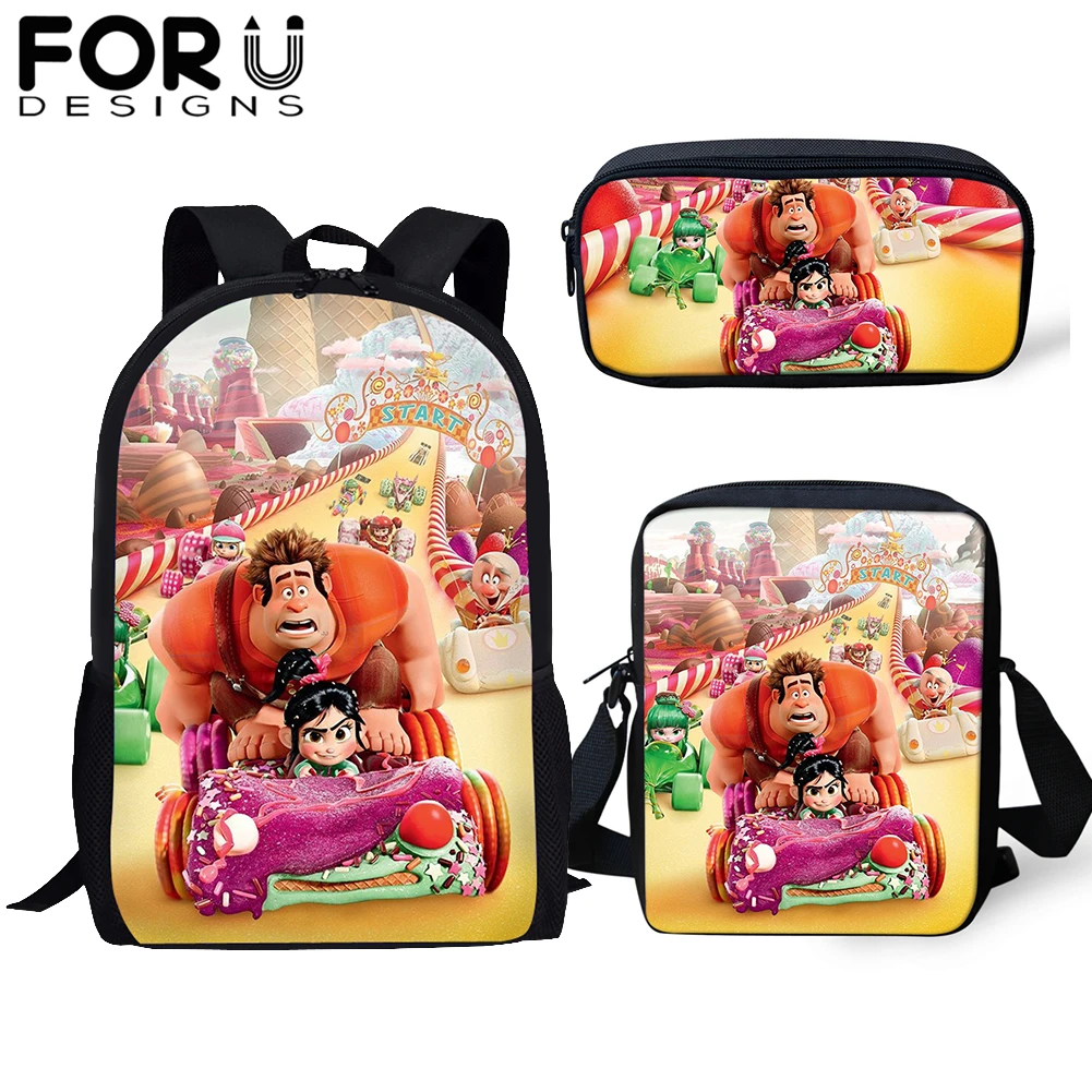 

3PCS School Backpacks for Boy Girls Customized Your Image Wreck-It Ralph Bookbag Sets Baby Kids Student Notebook Satchel Daypack