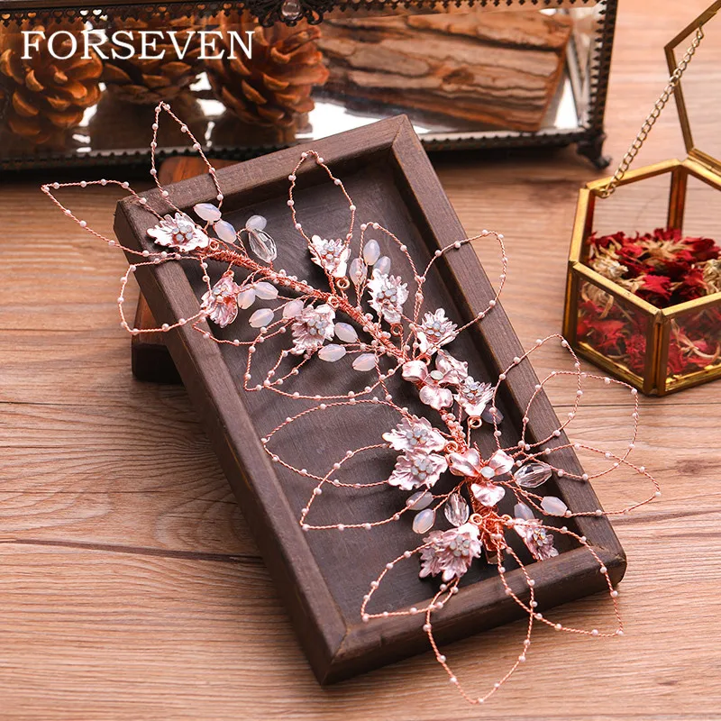 

New Design Handmade Bride Tiara Headband Wedding Hair Accessories Flower Leaf Shape Bridal Hair Jewelry 3 Colors Tiaras