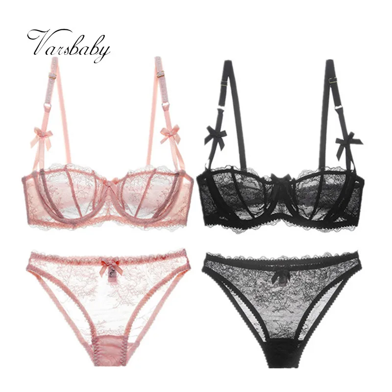 

Varsbaby sexy lace ultra-thin transparent half cup for women 2 bra sets/lot