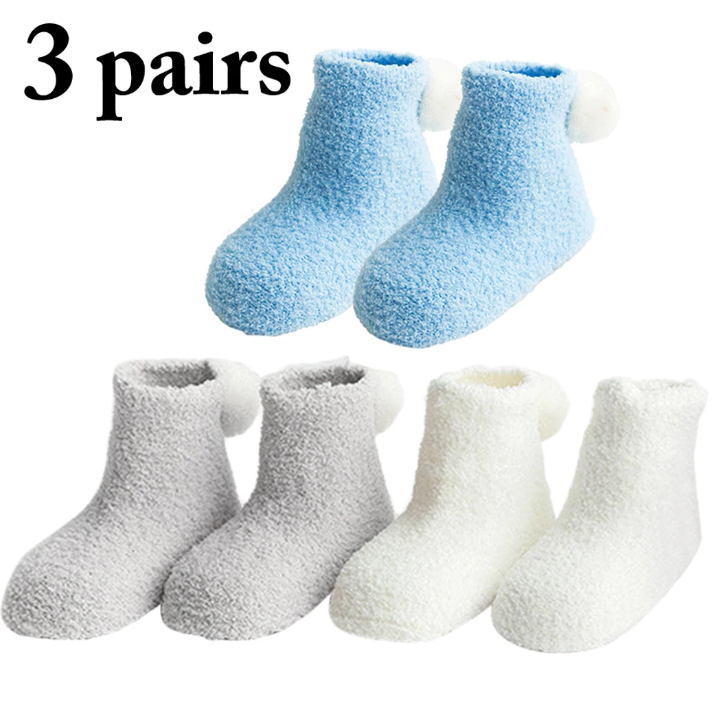 

3 Pairs Baby Socks Soft Cute Warm Newborn Socks Infant Socks Toddler Socks With Pom Pom